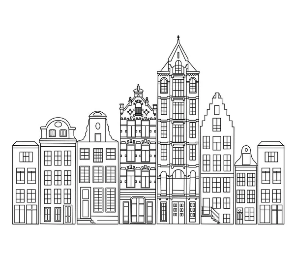 Cepheler eski Amsterdam ev sahipliği yapmaktadır. Vektör çizim.