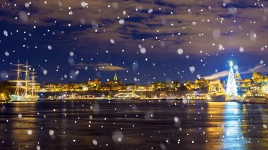 Stockholm, İsveç'te gece görünümü
