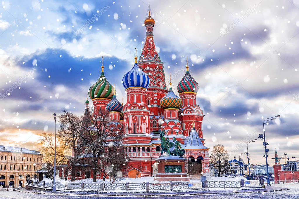 winter view of the St. Basil's Cathedral in Moscow