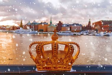 Kış Stockholm gün batımında, İsveç