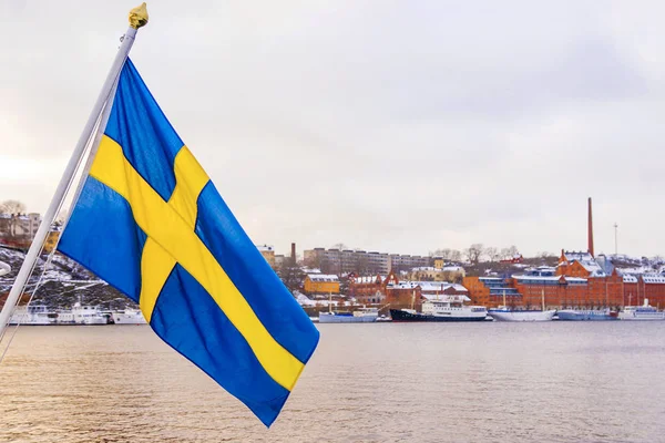 Bandera de Suecia en Estocolmo — Foto de Stock