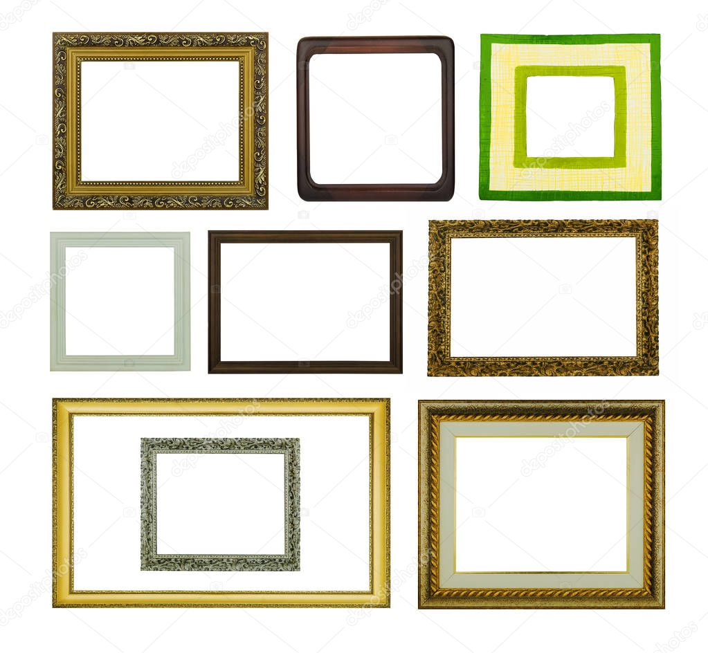 baguettes and picture frames on isolated background