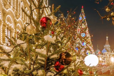Noel Moskova'da. Festively, Moskova Kızıl Meydan dekore edilmiş