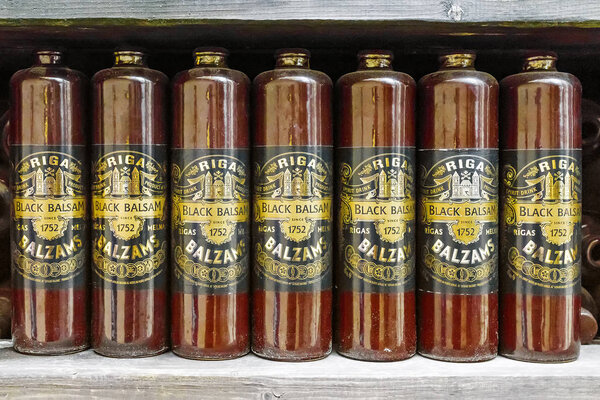 RIGA, LATVIA - JUNE 10, 2017: Riga Black Balsam is a traditional
