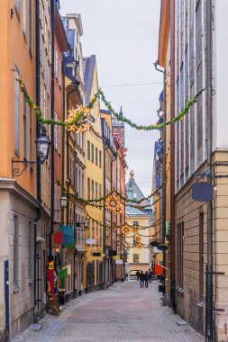 Noel Stockholm. Festival stok eski kasaba sokaklarında