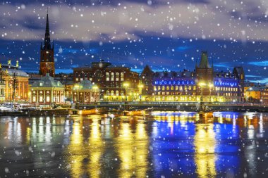 gece kış Stockholm. İsveç