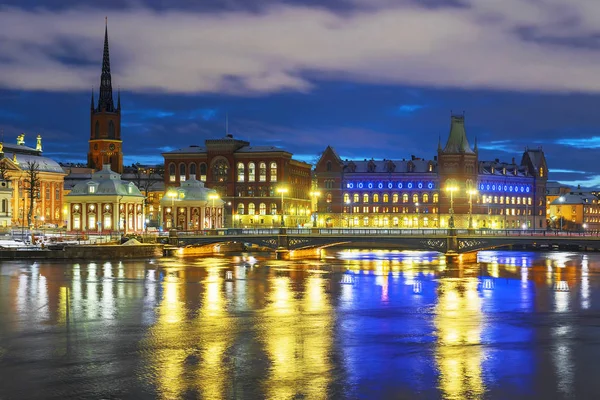 Natt vinter Stockholm. Sverige Royaltyfria Stockfoton