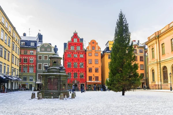 Рождество в Стокгольме. Площадь Сторторторгет украшена на Рождество — стоковое фото