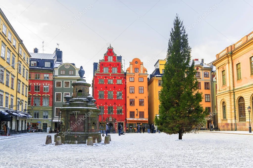 Christmas in Stockholm.Stortorget Square decorated for Christmas