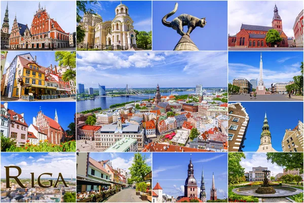 Kolaż z atrakcji turystycznych w Rydze, Łotwa — Zdjęcie stockowe
