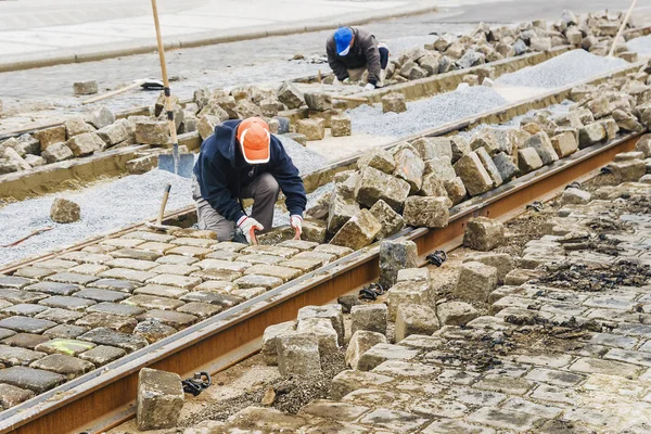 Laying pavers on the street — Stock Photo, Image