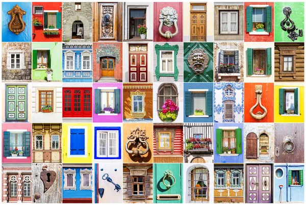 Collage of various windows, doors and door handles — Stock Photo, Image
