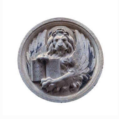 isolated stone medallion. element of venice left decoration of a