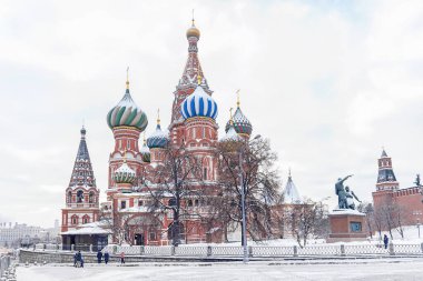 Red square,view of St. Basil's Cathedral in winter.Moscow,Russia clipart