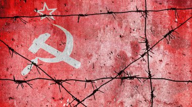 Sovyetler Birliği bayrağı arka plan üzerine dikenli tel