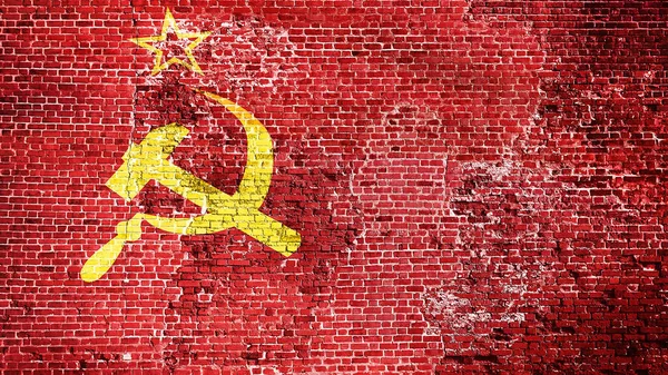 Szovjetunió Zászló Téglából Készült Szerkezeten — Stock Fotó