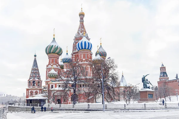 Červené Náměstí Pohled Basilova Katedrála Zimě Moskva Rusko Stock Fotografie