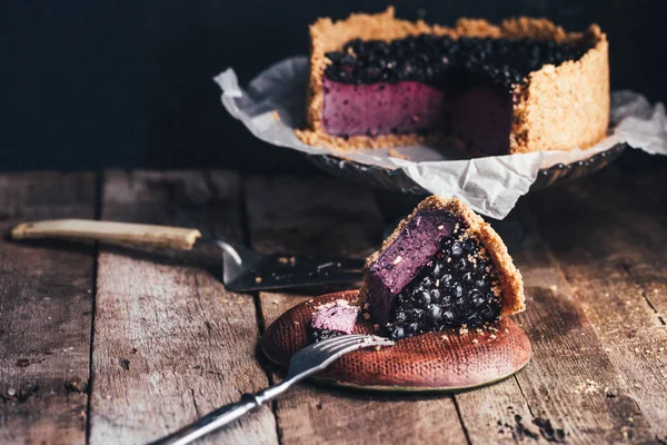 Blueberries Cheesecake Dark Background — Stock Photo, Image