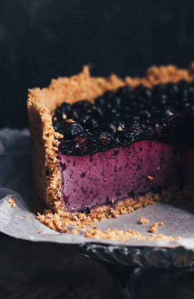 Blueberries Cheesecake Dark Background — Stock Photo, Image