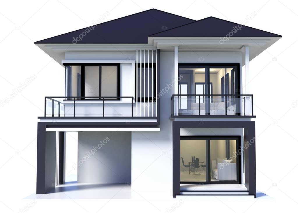 House 3d modern rendering on white background