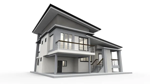 Representación de casa 3d de una villa de lujo en contraste con una parte de proyecto técnico . — Foto de Stock
