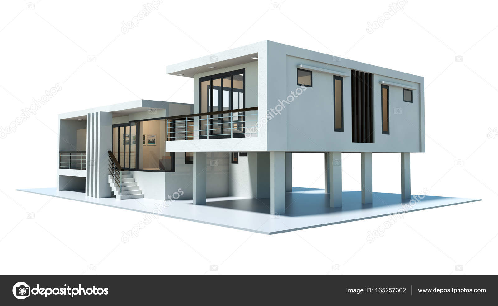  3d  modern house  rendering  isolated on white background 