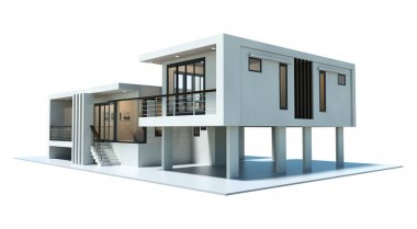 Beyaz arka plan üzerinde izole 3B modern ev oluşturma