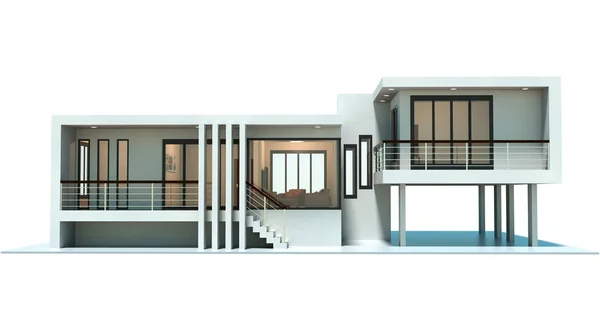 Beyaz arka plan üzerinde izole 3B modern ev oluşturma