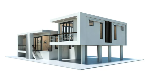 Beyaz arka plan üzerinde izole 3B modern ev oluşturma