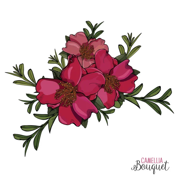 Parlak pembe kamelya buket davetler için mükemmel