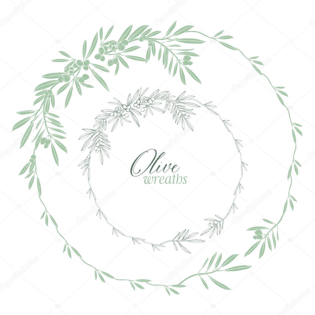 Set of Hand-drawn modern Olive Wreaths