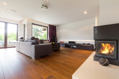 Şöminenin yanındaki sakin ol