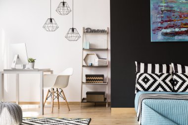 Yatak odası ve ofis modern kombinasyonu