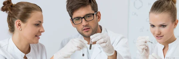 Samenwerking tijdens het chemische experiment — Stockfoto