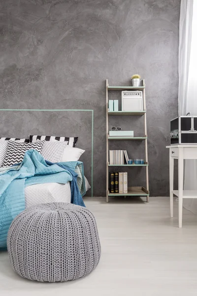 Interior with a modern grey pouf — Stock Photo, Image