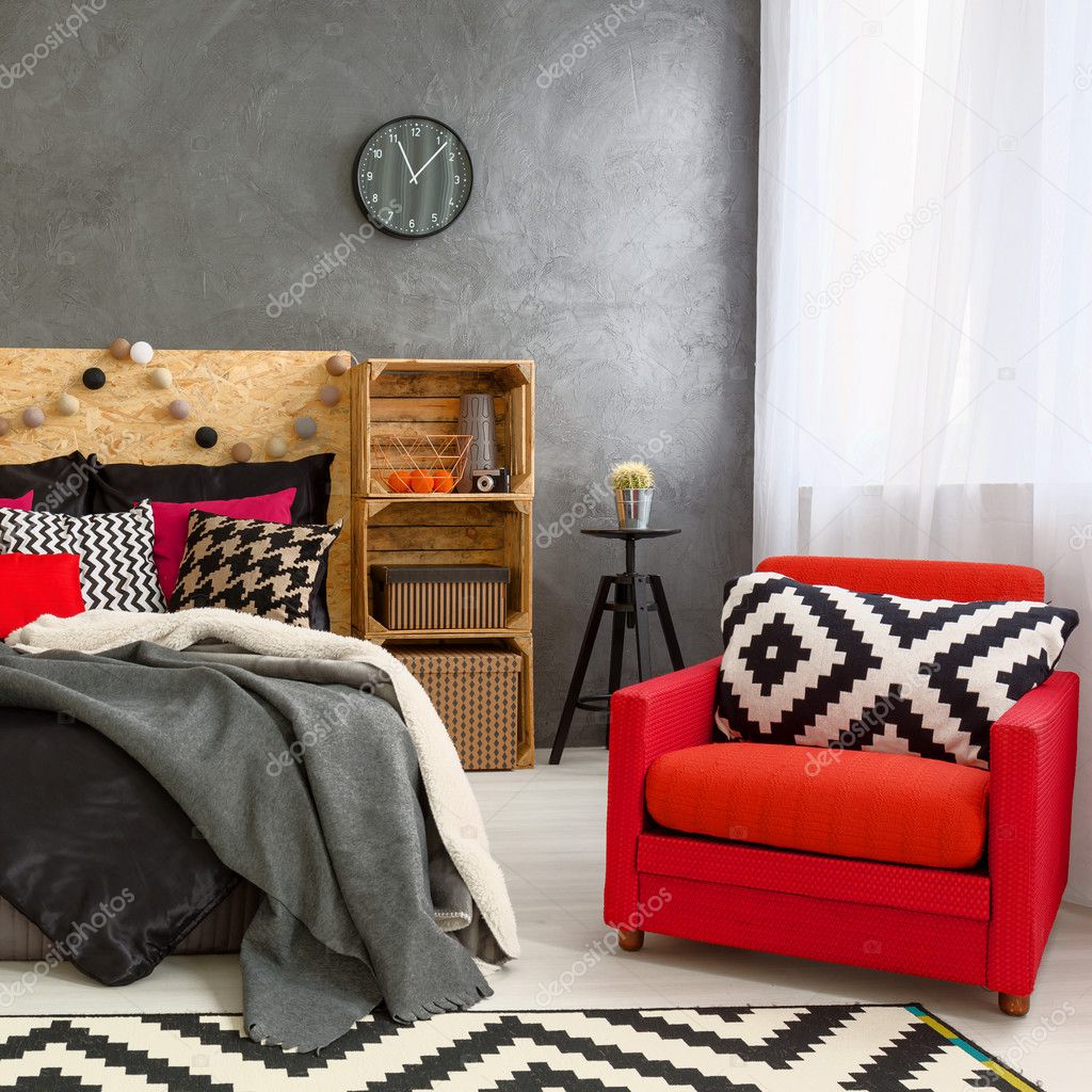 moderne rode slaapkamer — Stockfoto © photographee.eu #128109102 moderne rode slaapkamer — Stockfoto © photographee.eu #128109102