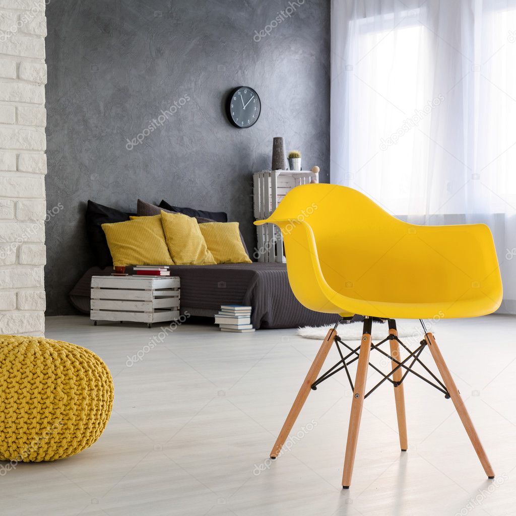 Gray and yellow modern bedroom