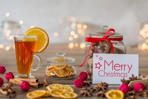Vánoční složení s dekorativní card — Stock fotografie