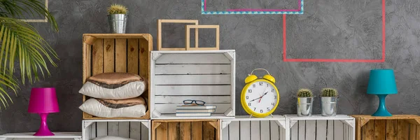 Rack made from wooden boxes — Stock Photo, Image