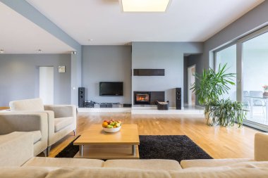 Büyük plazma televizyon ile geniş oda