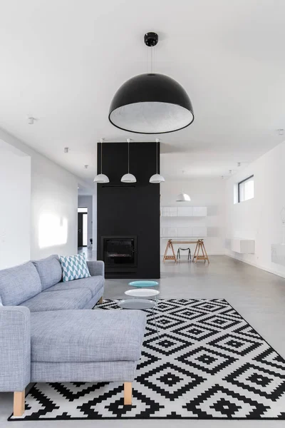 Černobílý minimalistický obývací pokoj — Stock fotografie