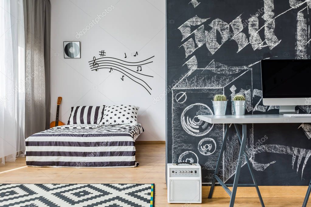 Black And White Music Themed Studio Stock Photo