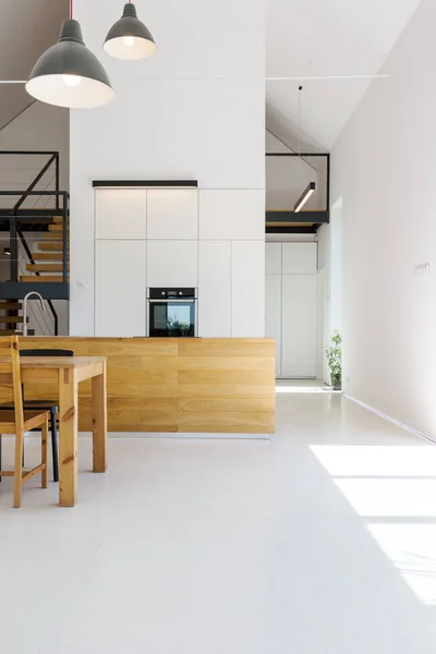 Modern minimalist wooden white kitchen