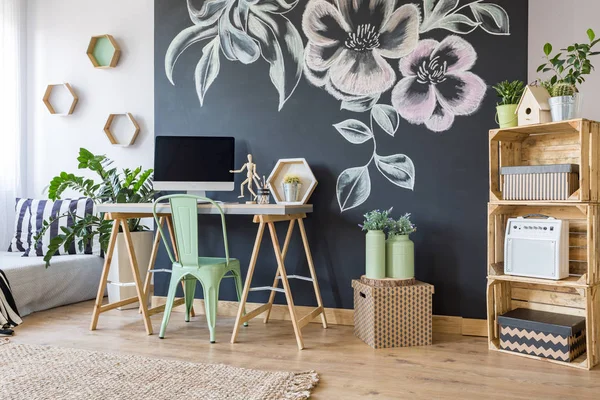 Home workspace with chalkboard — Stock Photo, Image