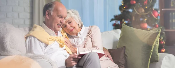 Libro de lectura en la noche de Navidad — Foto de Stock