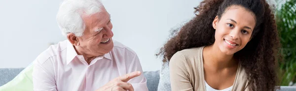 Man is joking with woman — Stock Photo, Image