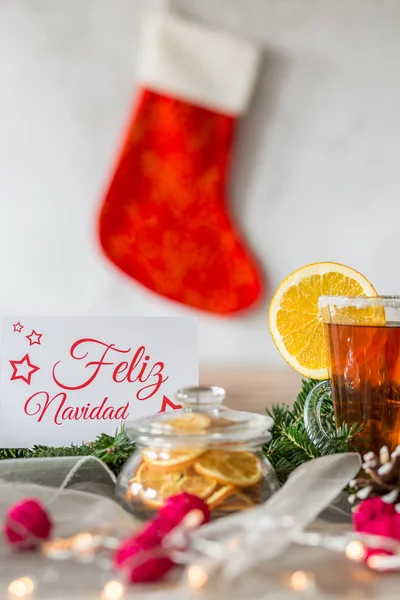 Meia de Natal acima da mesa — Fotografia de Stock