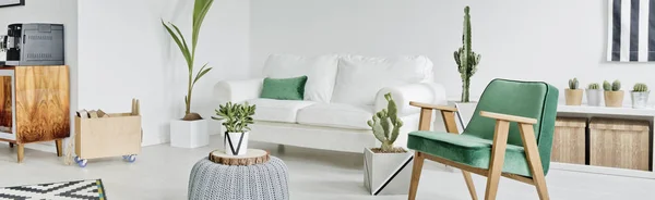 White and green living room