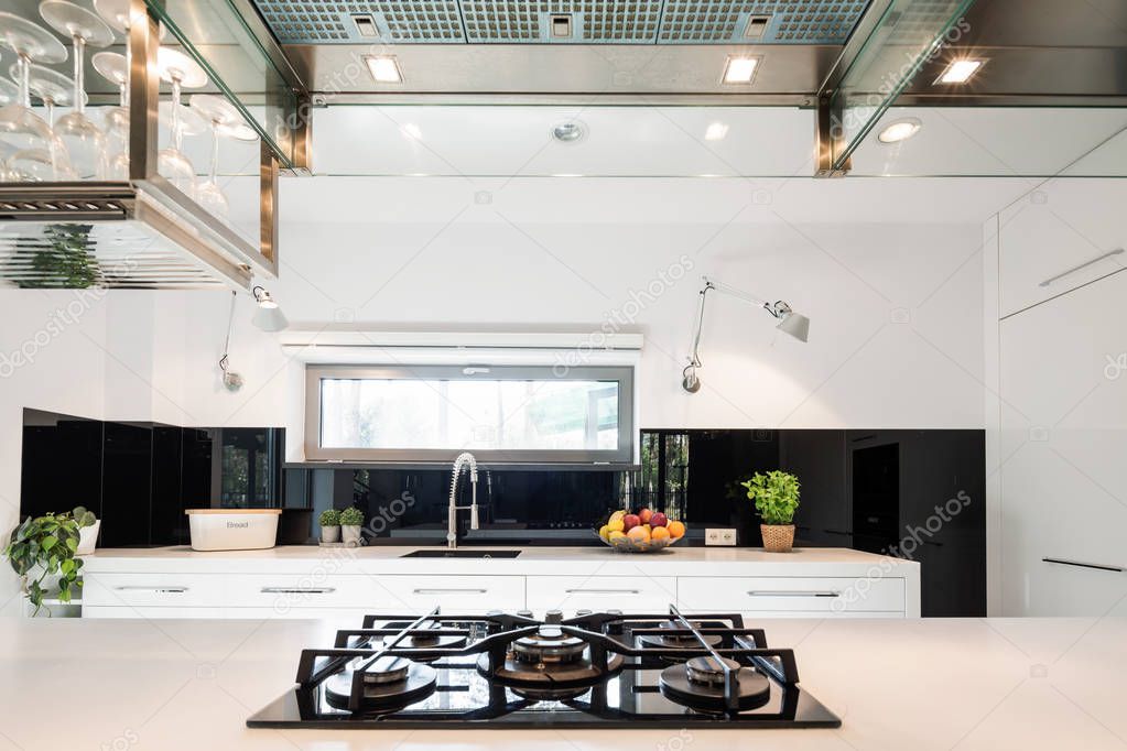 Bright modern kitchen with stove