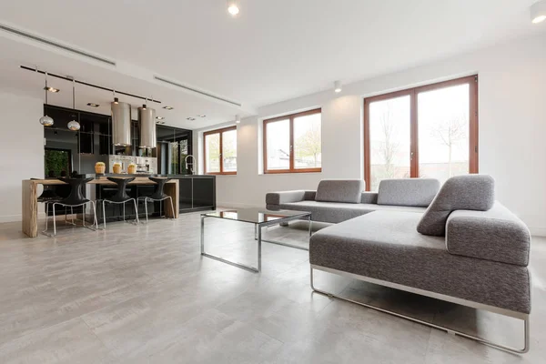 Şık oturma odası ile mutfak kombine